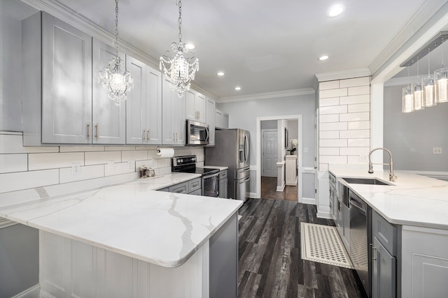 a kitchen with light grey cabinets and white walls and counters