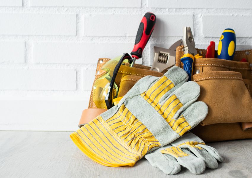 construction tool belt and workers gloves