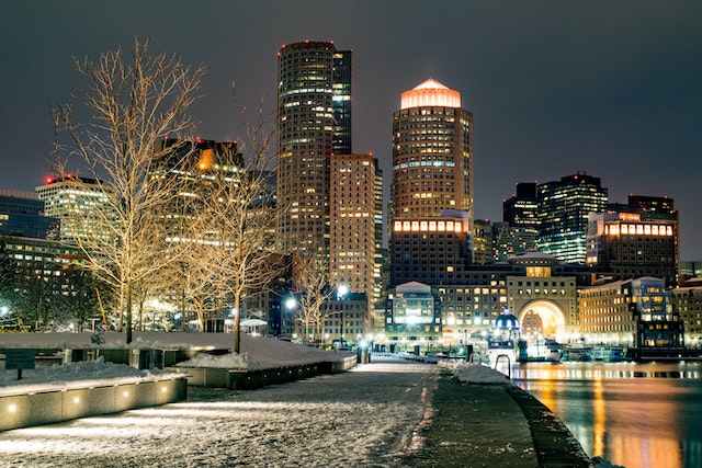 Boston skyline at on a winters night