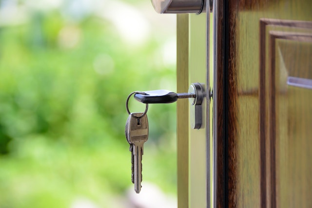 house key in a locked door